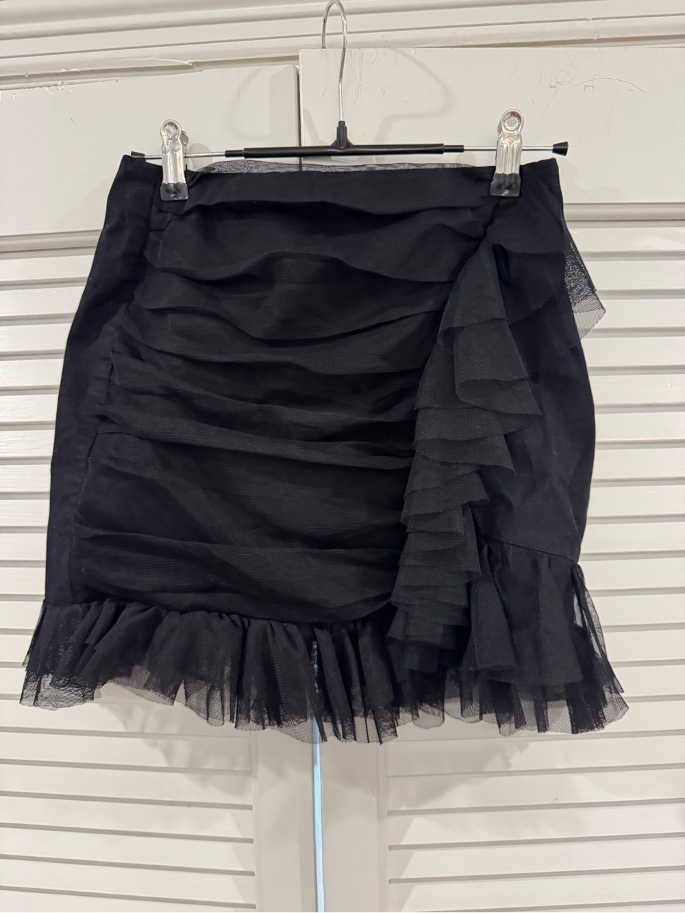 Zara Black Ruffled Tulle Mini Skirt